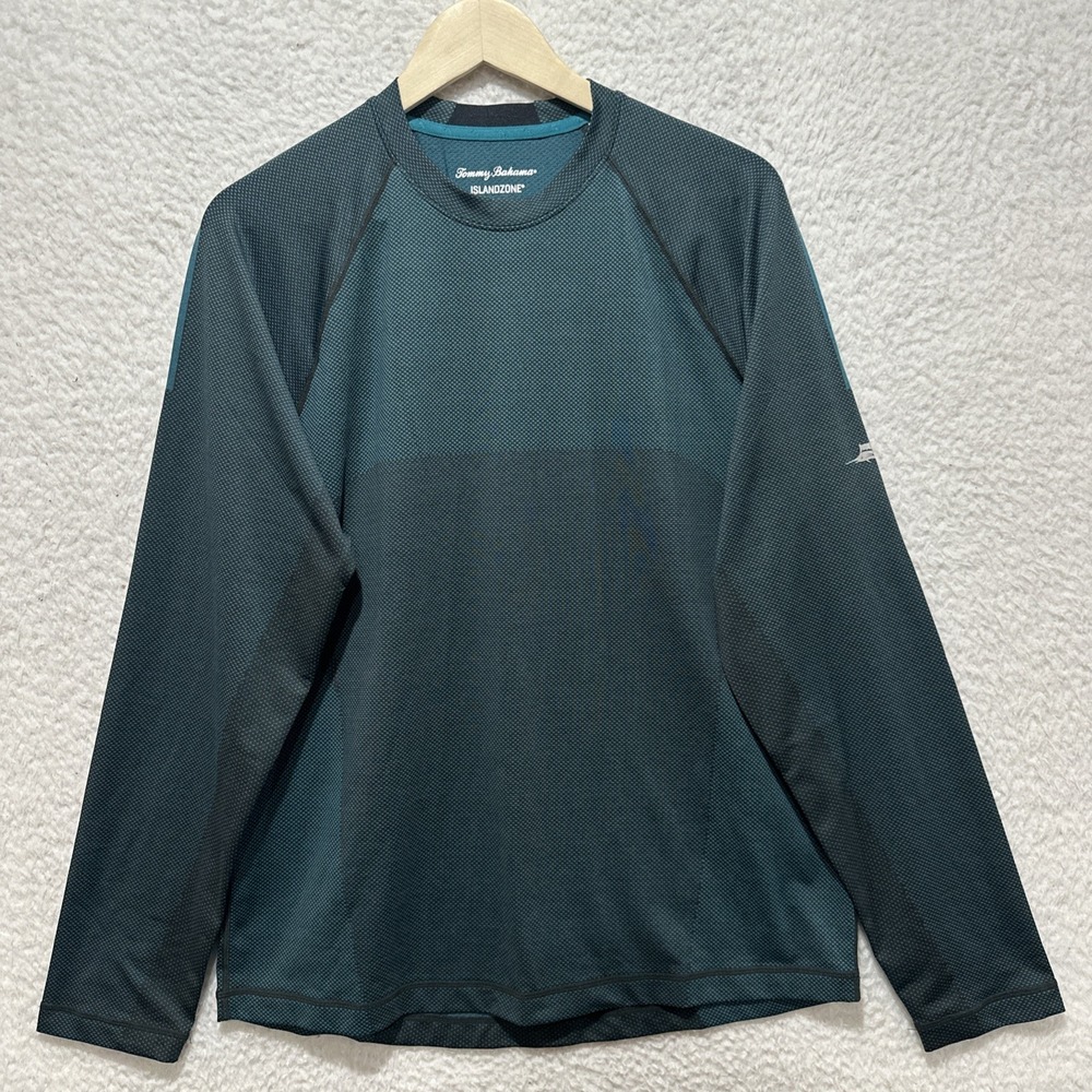 Tommy Bahama Men's M Black/Green Teal Jet Stream Island Zone Long Sleeve T-Shirt